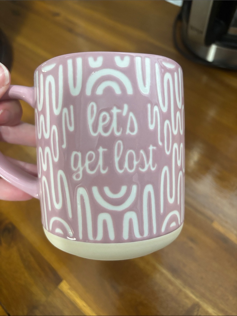 Like new! Opalhouse Pink Ceramic 'let's get lost' Patterned Coffee Mug - Picture 4 of 7